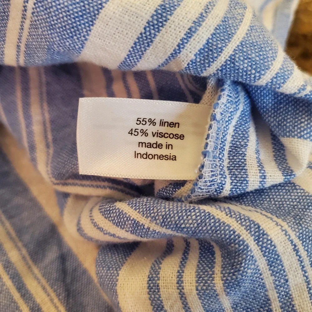 Lane‎ Bryant sz 16 Linen blend Popover Top short slv stripes beach resort summer